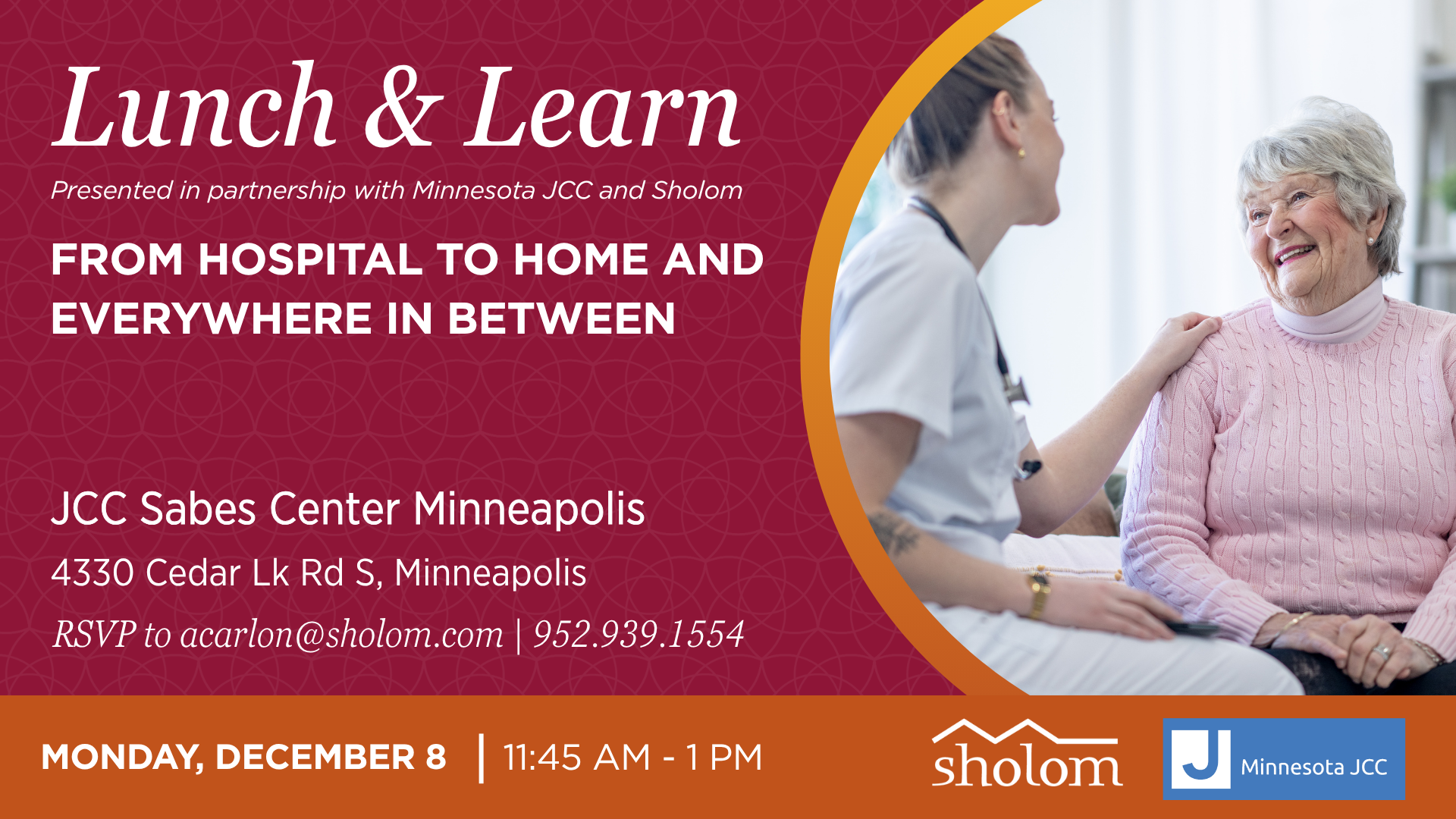 Hospital to Home Transition Lunch and Learn at JCC from Sholom Events in St. Louis Park near Minneapolis